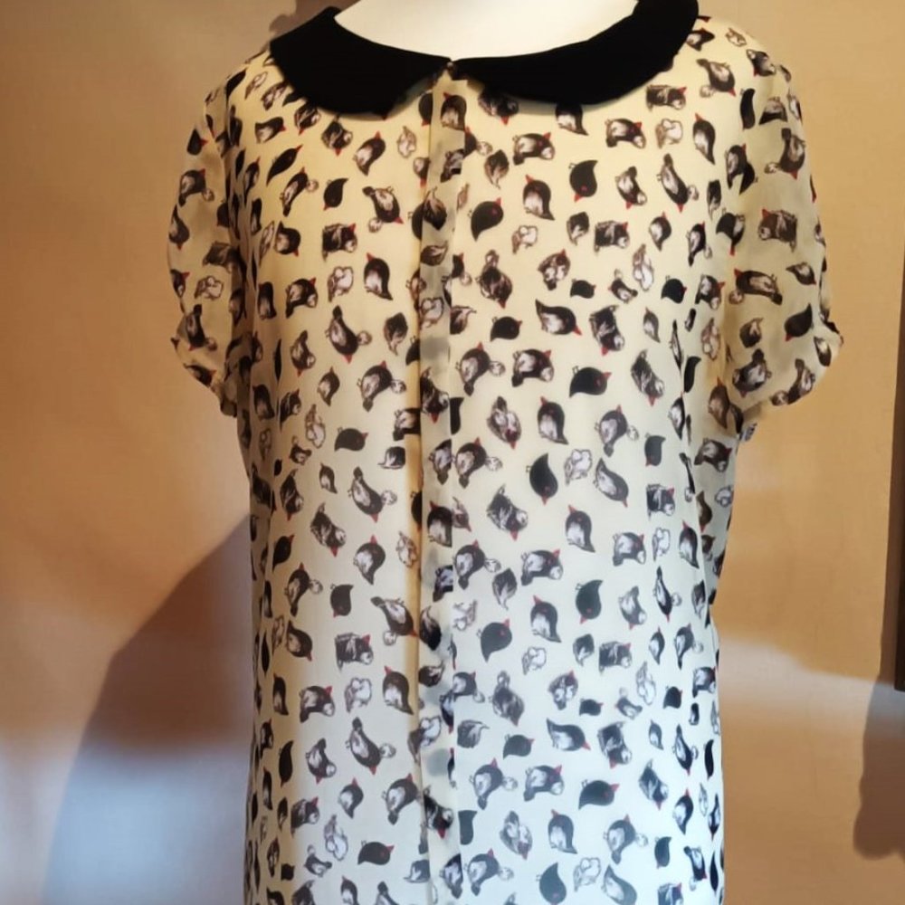 Sweewee Bird Patterned Button Back Top - S/M